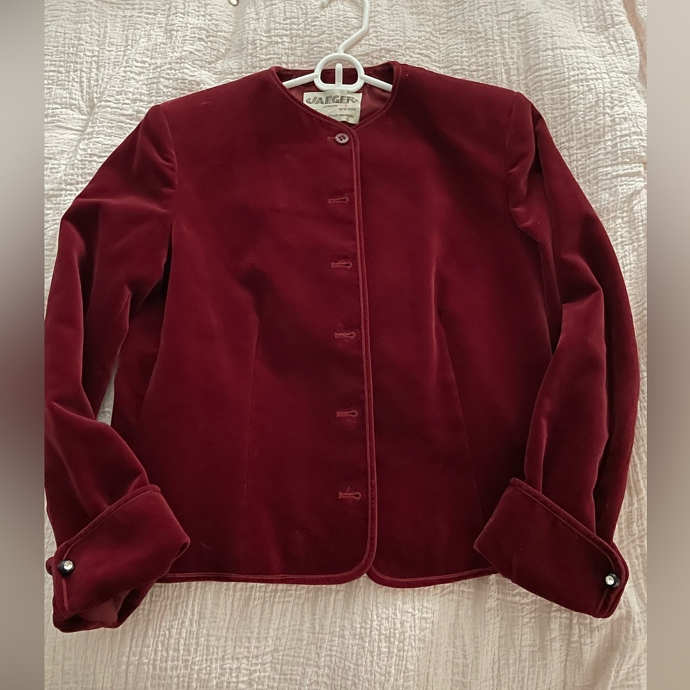 Jaeger vintage dark red, fully lined velour jacket, size 6P